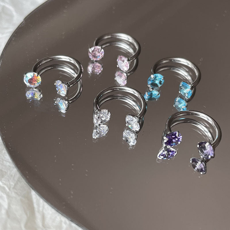 Diamond Zircon Lip Ear Ring Piercing LR