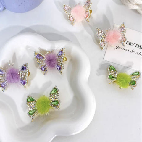 Fur Ball Butterfly Hair Clips
