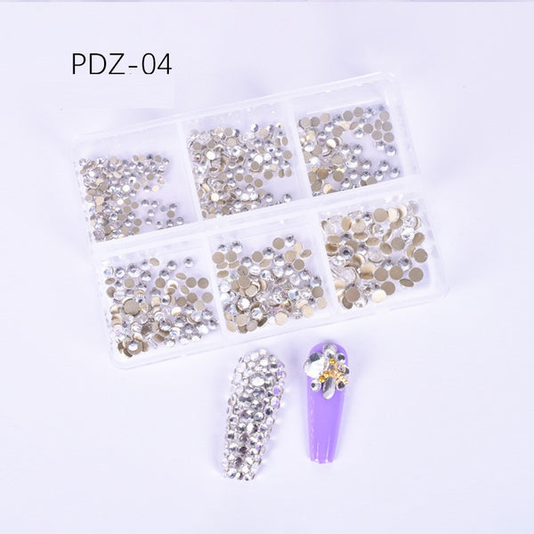 AB Glass Flat Bottom Nail Art Rhinestone 6 Grid Box