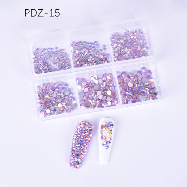 AB Glass Flat Bottom Nail Art Rhinestone 6 Grid Box