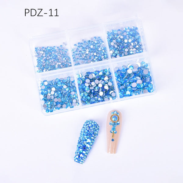 AB Glass Flat Bottom Nail Art Rhinestone 6 Grid Box