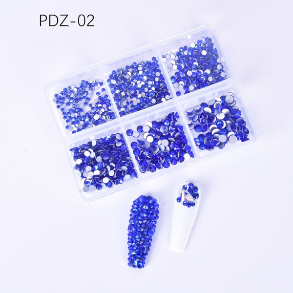 AB Glass Flat Bottom Nail Art Rhinestone 6 Grid Box