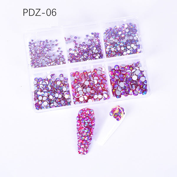 AB Glass Flat Bottom Nail Art Rhinestone 6 Grid Box