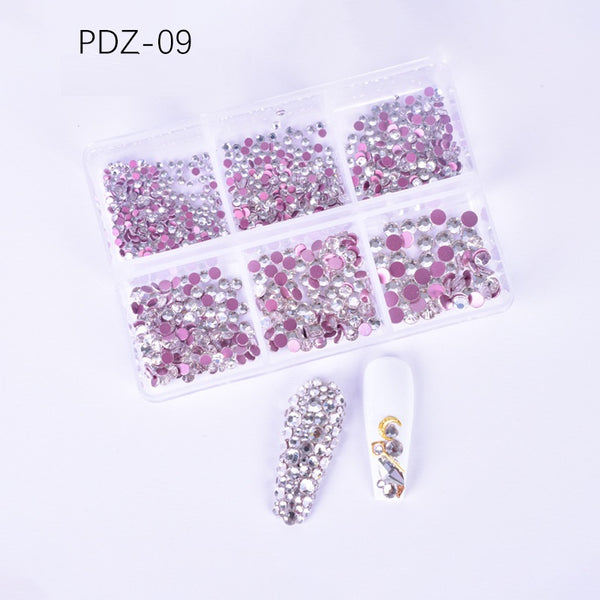 AB Glass Flat Bottom Nail Art Rhinestone 6 Grid Box
