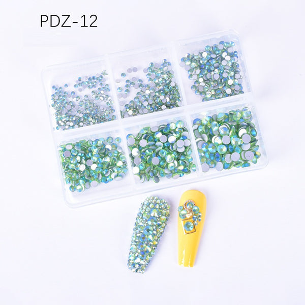 AB Glass Flat Bottom Nail Art Rhinestone 6 Grid Box