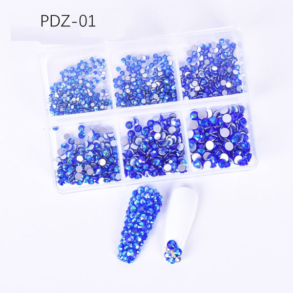 AB Glass Flat Bottom Nail Art Rhinestone 6 Grid Box