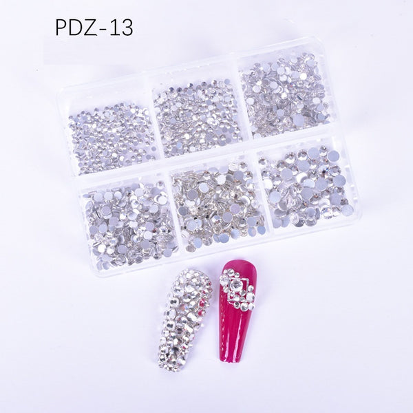 AB Glass Flat Bottom Nail Art Rhinestone 6 Grid Box