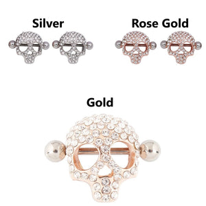 Stainless Steel Skull Diamante Nipple Ring