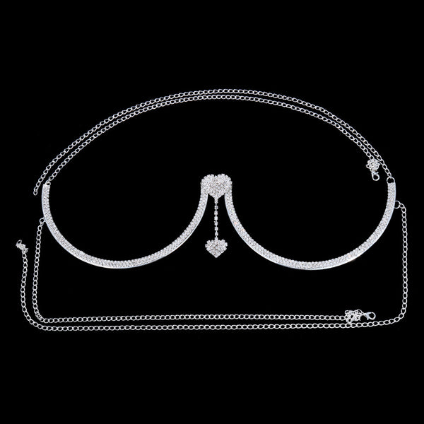 Rhinestone Heart Dangle Chest Chain 30903