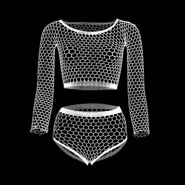 Long Sleeve Mesh 2 Piece W526