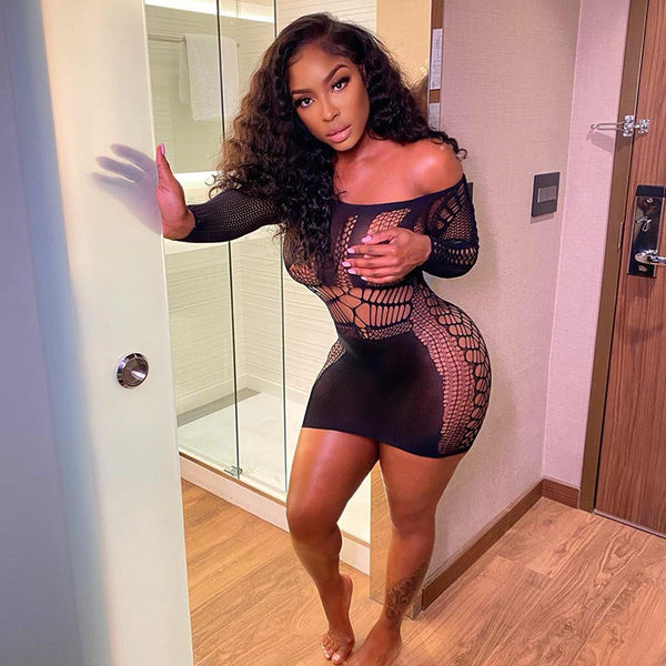 Off Shoulder Fishnet Dress 154