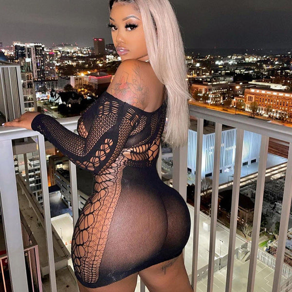 Off Shoulder Fishnet Dress 154
