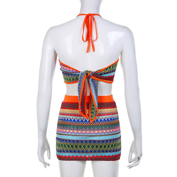 Boho Halter Bikini Top With Skirt