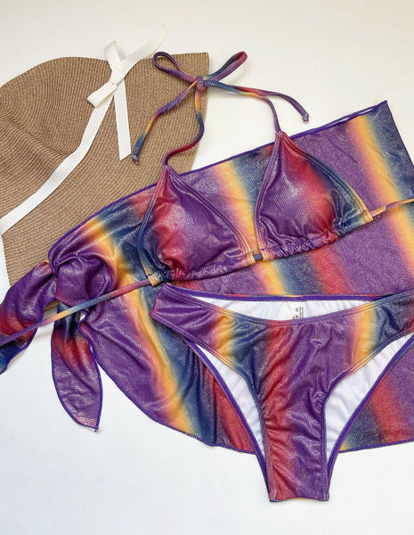 3 Piece Strappy Metallic Swimsuit