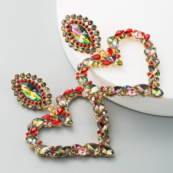 Colored Diamond Encrusted Heart Earrings