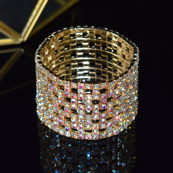 Elastic Hollow Rhinestone Wide Bracelet