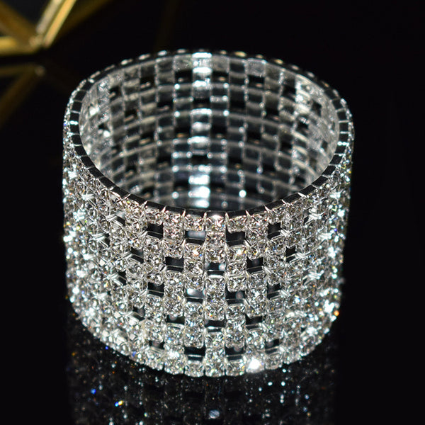Elastic Hollow Rhinestone Wide Bracelet