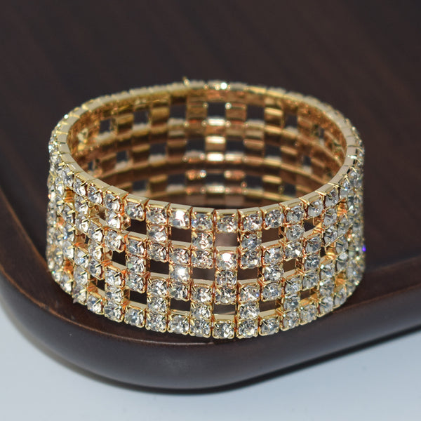Elastic Hollow Rhinestone Wide Bracelet