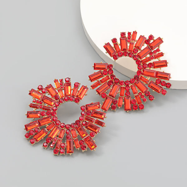 Flashy Sunflower Rhinestone Earrings