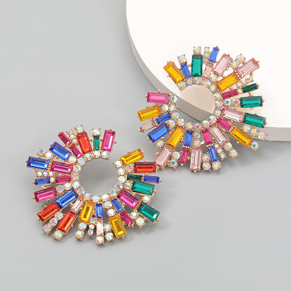 Flashy Sunflower Rhinestone Earrings