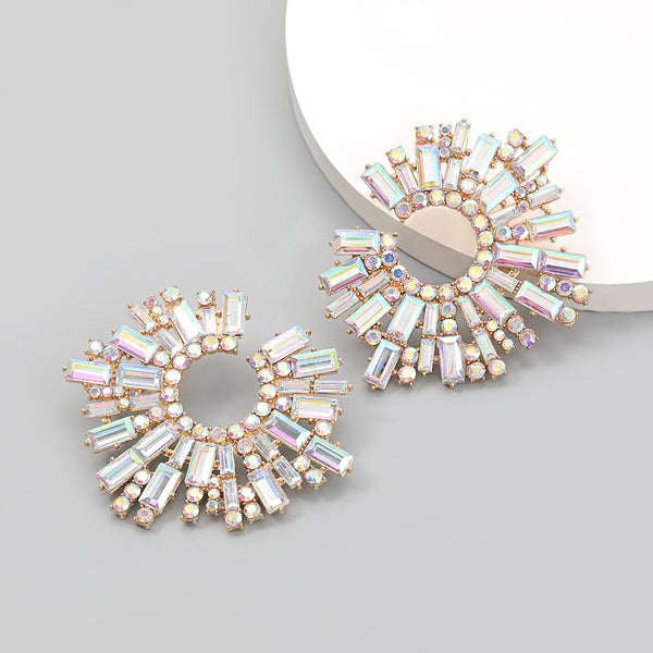 Flashy Sunflower Rhinestone Earrings