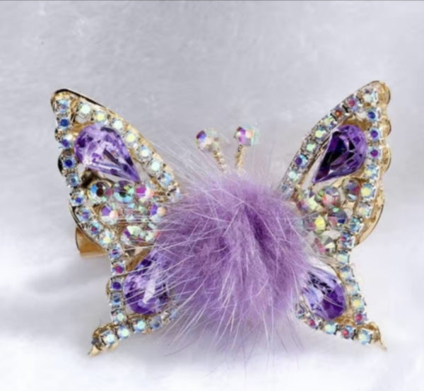 Fur Ball Butterfly Hair Clips
