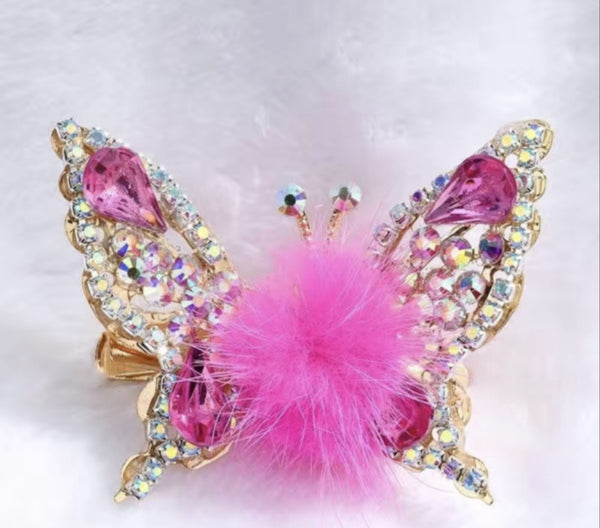 Fur Ball Butterfly Hair Clips