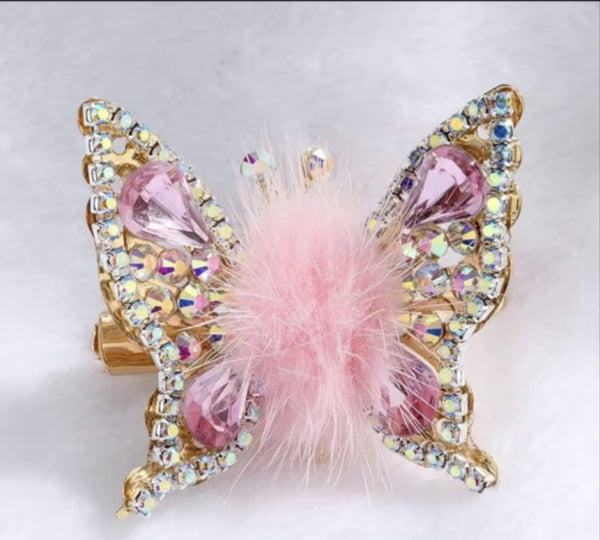 Fur Ball Butterfly Hair Clips