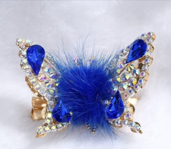 Fur Ball Butterfly Hair Clips