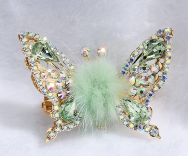 Fur Ball Butterfly Hair Clips