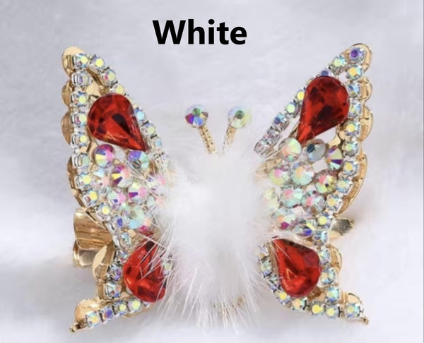 Fur Ball Butterfly Hair Clips