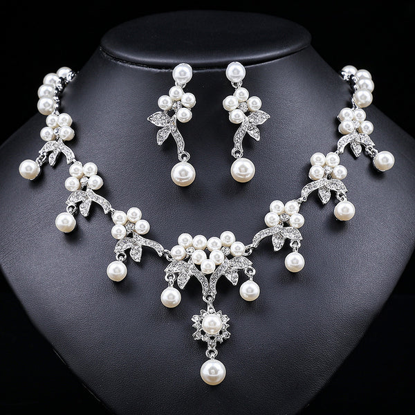 Pearl and Diamante Branch Shape Necklace Set