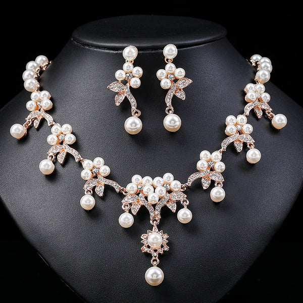 Pearl and Diamante Branch Shape Necklace Set