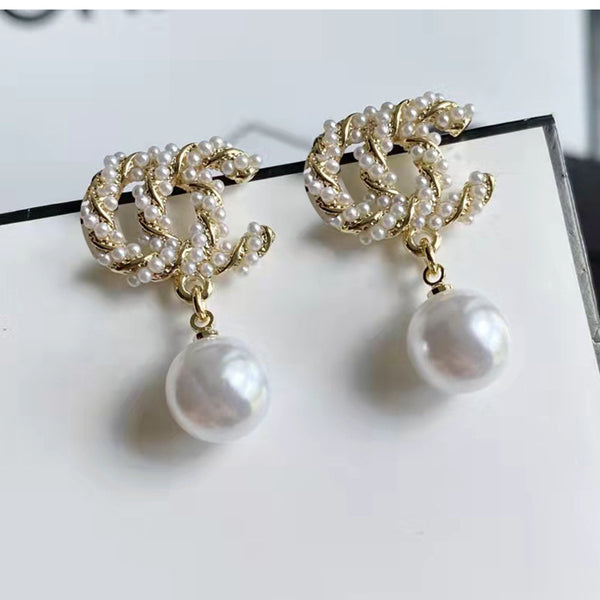 CC Pearl and Diamond Drop Earrings
