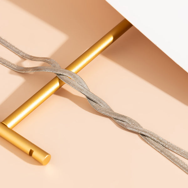 Silver Long Woven Clavicle Necklace