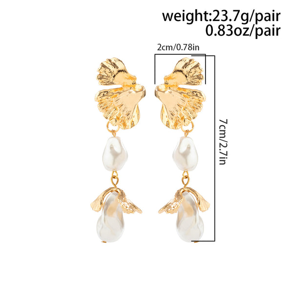 Metal Lotus Leaf Earrings With Pearl JS02887-Gld