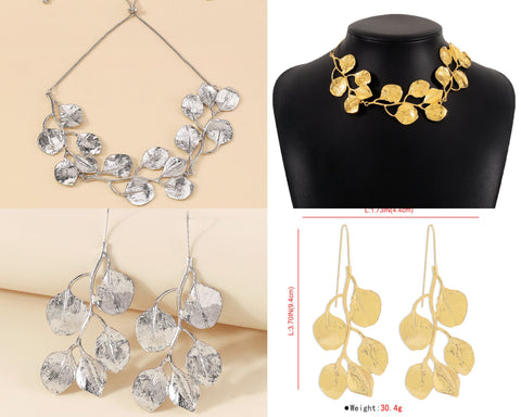 Metal Leaves Necklace & Earrings