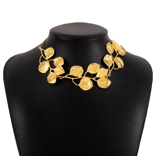 Metal Leaves Necklace & Earrings