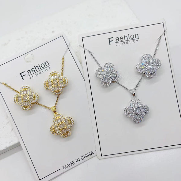 Four Leaf Clover Earrings And Chain Set FLC