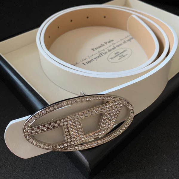 D Rhinestone Buckle Leather Belt