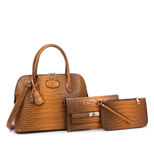 3 Piece Croc Pattern Shell Handbag