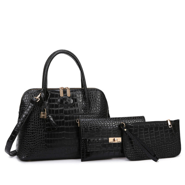 3 Piece Croc Pattern Shell Handbag