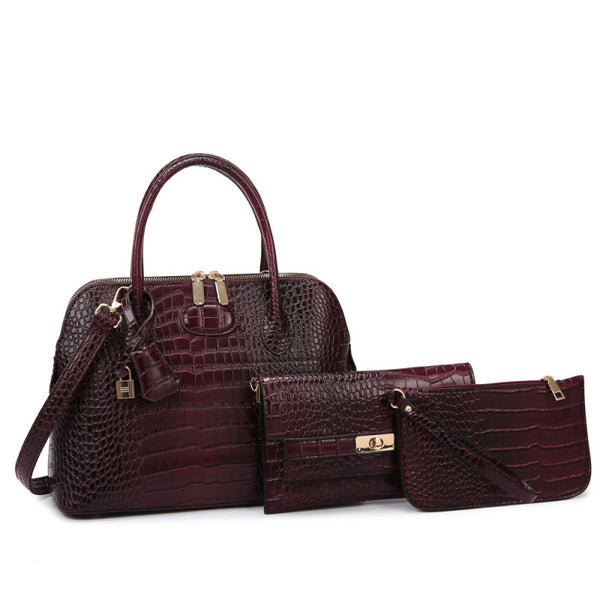 3 Piece Croc Pattern Shell Handbag