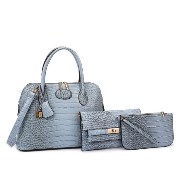 3 Piece Croc Pattern Shell Handbag