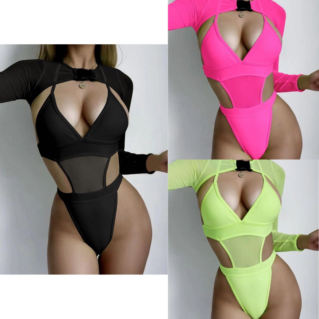 3 Piece Long Sleeve Mesh Monokini