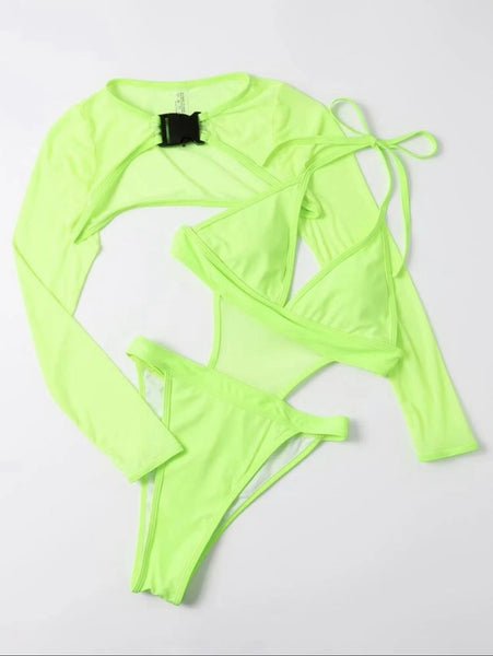 3 Piece Long Sleeve Mesh Monokini