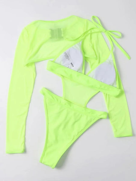 3 Piece Long Sleeve Mesh Monokini