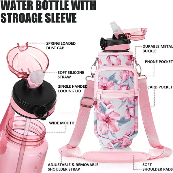 Water Bottle Cover With Strap and Zipper Compartment