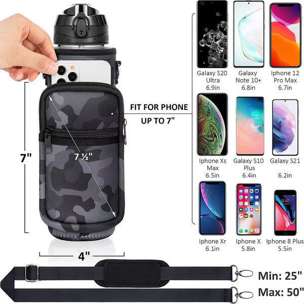 Water Bottle Cover With Strap and Zipper Compartment