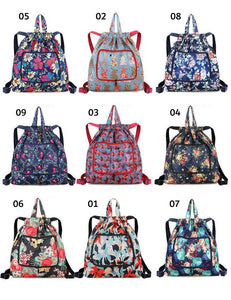 Drawstring Patterned Collapsible Backpacks